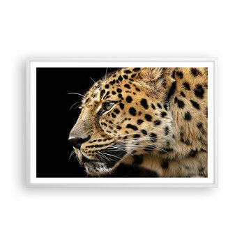Obraz - Plakat - Spokojny, skupiony, gotowy - 91x61cm - Zwierzęta Lampart Afryka - Foto Plakaty na ścianę w ramie białej - Plakat do Salonu Sypialni ARTTOR - ARTTOR