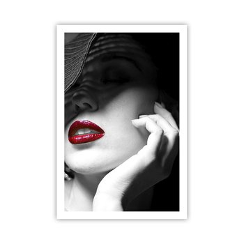Obraz - Plakat - Studium w szkarłacie - 61x91cm - Kobieta Czerwone Usta Moda - Foto Plakaty na ścianę bez ramy - Plakat do Salonu Sypialni ARTTOR - ARTTOR