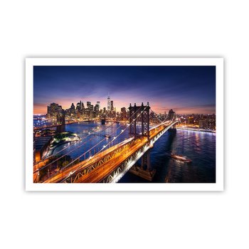 Obraz - Plakat - Świetlistym mostem do serca miasta - 91x61cm - Miasto Nowy Jork Most Brookliński - Foto Plakaty na ścianę bez ramy - Plakat do Salonu Sypialni ARTTOR - ARTTOR