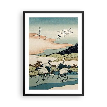 Obraz - Plakat - W japońskim duchu - 50x70cm - Bocian Ptak Krajobraz - Nowoczesny modny obraz Plakat czarna rama ARTTOR - ARTTOR