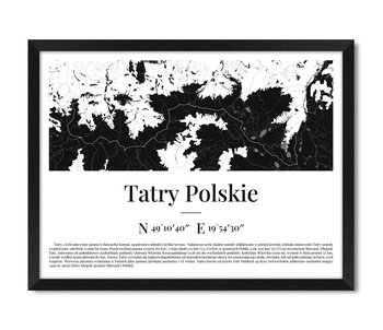 Obraz plakat w ramie na ścianę mapa gór góry Tatry Tatr czarna rama 42x32 cm - iWALL studio