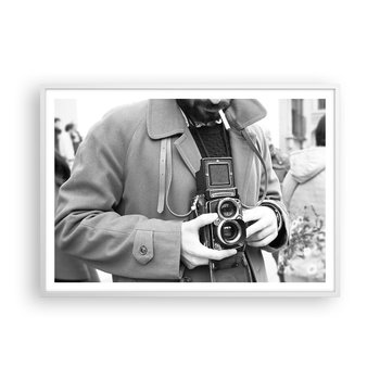 Obraz - Plakat - W stylu retro - 100x70cm - Aparat Fotograficzny Vintage Kamera - Foto Plakaty w ramie koloru białego do Salonu Sypialni ARTTOR - ARTTOR