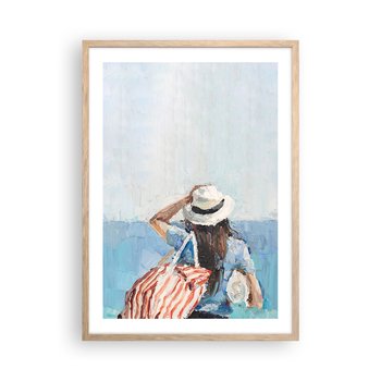 Obraz - Plakat - Witaj na wakacjach - 50x70cm - Plaża Kobieta Marynistyczny - Nowoczesny modny obraz Plakat rama jasny dąb ARTTOR - ARTTOR