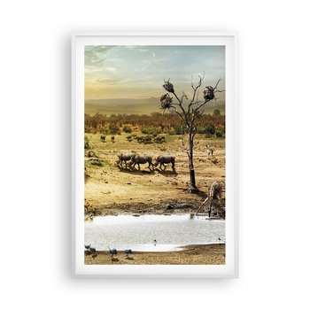 Obraz - Plakat - "Z Edenu zaś wypływała rzeka…" - 61x91cm - Sawanna Zwierzęta Afryka - Foto Plakaty na ścianę w ramie białej - Plakat do Salonu Sypialni ARTTOR - ARTTOR