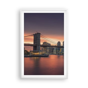 Obraz - Plakat - Zatopione w  liliowej ciszy - 61x91cm - Nowy Jork Miasto Most Brookliński - Foto Plakaty na ścianę w ramie białej - Plakat do Salonu Sypialni ARTTOR - ARTTOR