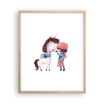 Obraz - Plakat - Zimowa opowieść - 40x50cm - Dla Dzieci Jednorożec Dziewczynka - Foto Plakaty w ramie koloru jasny dąb do Salonu Sypialni ARTTOR - ARTTOR