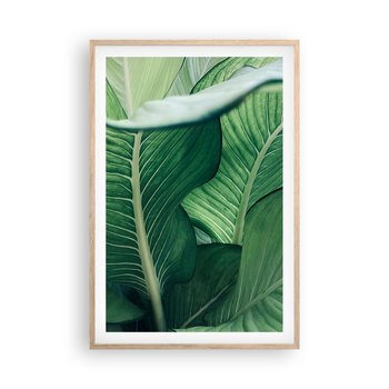 Obraz - Plakat - Życie intensywnie zielone - 61x91cm - Liście Egzotyczny Botaniczny - Foto Plakaty na ścianę w ramie jasny dąb - Plakat do Salonu Sypialni ARTTOR - ARTTOR