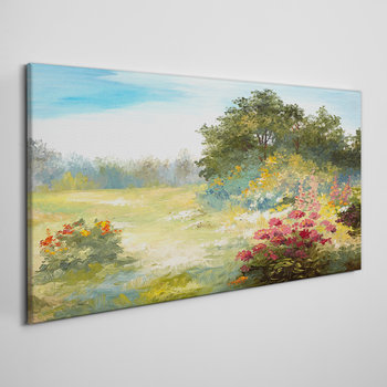 Obraz Płótno na Drewnianej Ramie - Canvas Las kwiaty krajobraz 140x70 cm - Inny producent