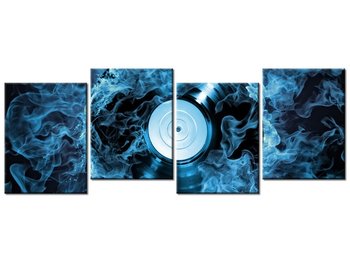 Obraz Płyta winylowa w błękicie, 4 elementy, 120x45 cm - Oobrazy