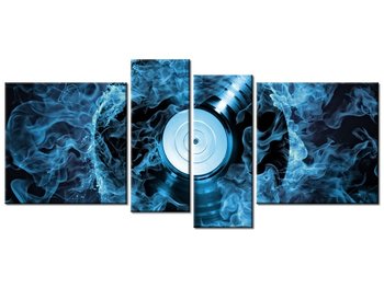 Obraz Płyta winylowa w błękicie, 4 elementy, 120x55 cm - Oobrazy