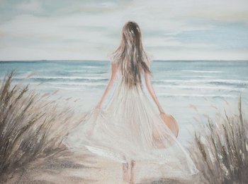 Obraz Ręcznie Malowany Kobieta Nad Morzem 90X120 Beżowy - Eurofirany