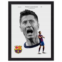 Obraz Robert Lewandowski FC Barcelona plakat na ścianę czarna rama 70x50 cm