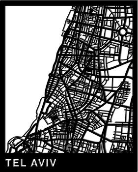 Obraz Ścienny Ażurowy Mapa Miasta Tel Aviv Izrael Dekoracja Różne Kolory - DrewnianyDecor