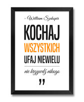 Obraz ścienny dekoracja do salonu z cytatem William Szekspir złoty akcent czarna rama 23,5x32 cm
