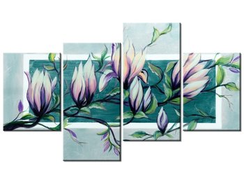 Obraz Słodycz magnolii w jasnej zieleni, 4 elementy, 120x70 cm - Oobrazy