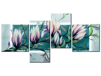 Obraz Słodycz magnolii w jasnej zieleni, 4 elementy, 140x70 cm - Oobrazy