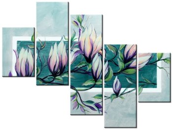 Obraz Słodycz magnolii w jasnej zieleni, 5 elementów, 100x75 cm - Oobrazy