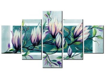 Obraz Słodycz magnolii w jasnej zieleni, 5 elementów, 125x70 cm - Oobrazy
