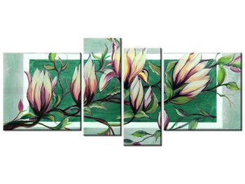 Obraz Słodycz magnolii w zieleni, 4 elementy, 120x55 cm - Oobrazy