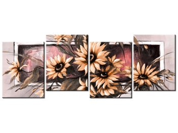 Obraz Słoneczniki w pudrowym rózu, 4 elementy, 120x45 cm - Oobrazy
