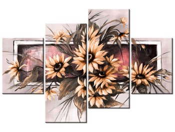 Obraz, Słoneczniki w pudrowym rózu, 4 elementy, 120x80 cm - Oobrazy