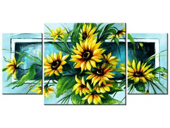 Obraz Słoneczniki w turkusie, 3 elementy, 80x40 cm - Oobrazy