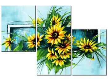 Obraz Słoneczniki w turkusie, 3 elementy, 90x60 cm - Oobrazy