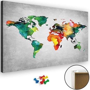 Obraz tablica korkowa FEEBY, Mapa Świata Kolorowy Biuro 60x40 - Caro