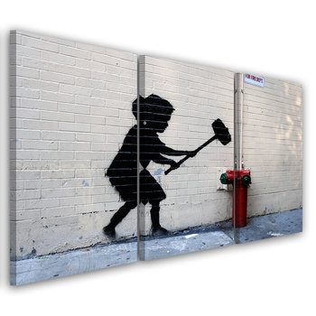 Obraz tryptyk na płótnie trzyczęściowy FEEBY, Banksy Chłopiec Młot Street 120x60 - Feeby