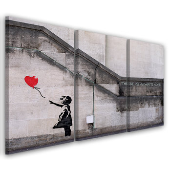 Obraz tryptyk na płótnie trzyczęściowy FEEBY, Banksy Dziewczynka Balon 120x60 - Feeby