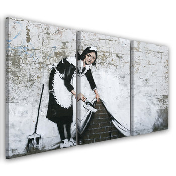 Obraz tryptyk na płótnie trzyczęściowy FEEBY, Banksy Pokojówka Street Art 120x80 - Feeby