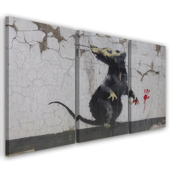 Obraz tryptyk na płótnie trzyczęściowy FEEBY, Banksy Street Art Szczur 60x30 - Feeby