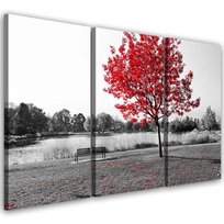 Obraz tryptyk na płótnie trzyczęściowy FEEBY, Drzewo Czerwone Pejzaż 60x40