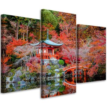 Obraz tryptyk na płótnie trzyczęściowy FEEBY, Japonia Krajobraz czerwony 120x80 - Feeby