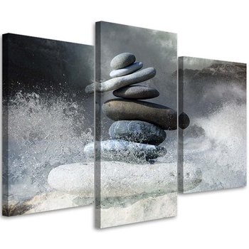 Obraz tryptyk na płótnie trzyczęściowy FEEBY, Kamienie Zen Morze Fale 90x60 - Feeby