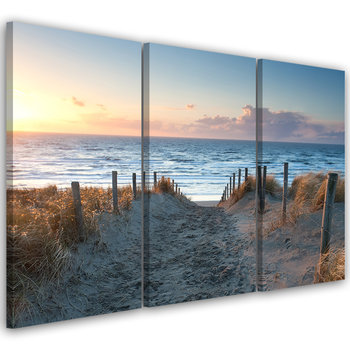 Obraz tryptyk na płótnie trzyczęściowy FEEBY, Morze Plaża Zachód Słońca 60x30 - Feeby
