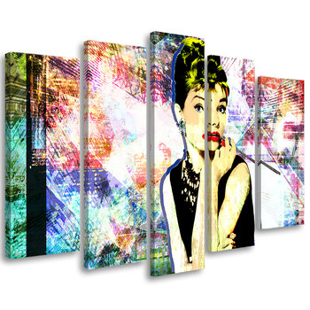 Obraz tryptyk pięcioczęściowy FEEBY, Audrey Hepburn Kolorowy 200x100 - Feeby