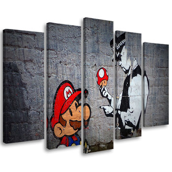 Obraz tryptyk pięcioczęściowy FEEBY, Banksy Mario Graffiti 150x100 - Feeby