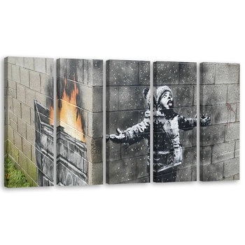 Obraz tryptyk pięcioczęściowy FEEBY, Banksy Smog Chłopiec Street 100x40 - Feeby