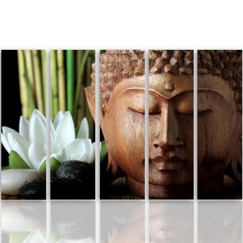 Obraz tryptyk pięcioczęściowy FEEBY, Buddha Bambus zen kwiat 100x70 - Caro