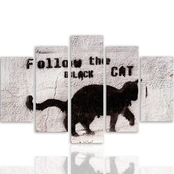 Obraz tryptyk pięcioczęściowy FEEBY, Czarny Kot Tekstura Beton 100x70 - Caro