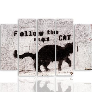Obraz tryptyk pięcioczęściowy FEEBY, Czarny Kot Tekstura Beton 100x70 - Caro