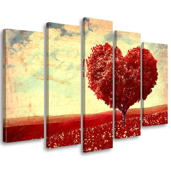 Obraz tryptyk pięcioczęściowy FEEBY, Czerwone Drzewo Pejzaż Łąka 150x100 - Feeby