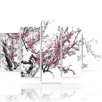 Obraz tryptyk pięcioczęściowy FEEBY, Japońska Wiśnia Kwiaty 100x70 - Caro