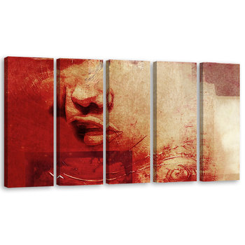 Obraz tryptyk pięcioczęściowy FEEBY, Kobieta Abstrakcja Czerwony 150x60 - Feeby