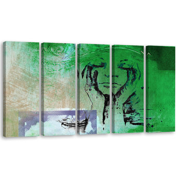 Obraz tryptyk pięcioczęściowy FEEBY, Kobieta Abstrakcja Zielony 150x60 - Feeby