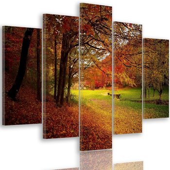 Obraz tryptyk pięcioczęściowy FEEBY, Las polana liście jesień 100x70 - Caro