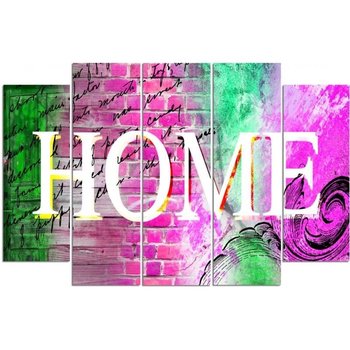 Obraz tryptyk pięcioczęściowy FEEBY, Napis Home Mur Kolorowy 100x70 - Caro