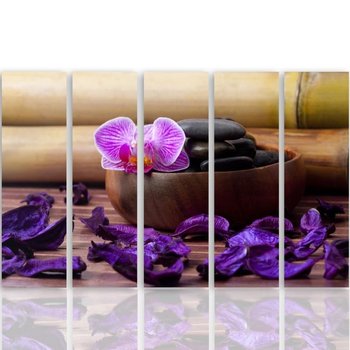 Obraz tryptyk pięcioczęściowy FEEBY, Orchidea Kamienie Zen Spa 100x70 - Caro