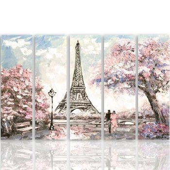 Obraz tryptyk pięcioczęściowy FEEBY, Paryż Wieża Eiffla Pastele 100x70 - Caro